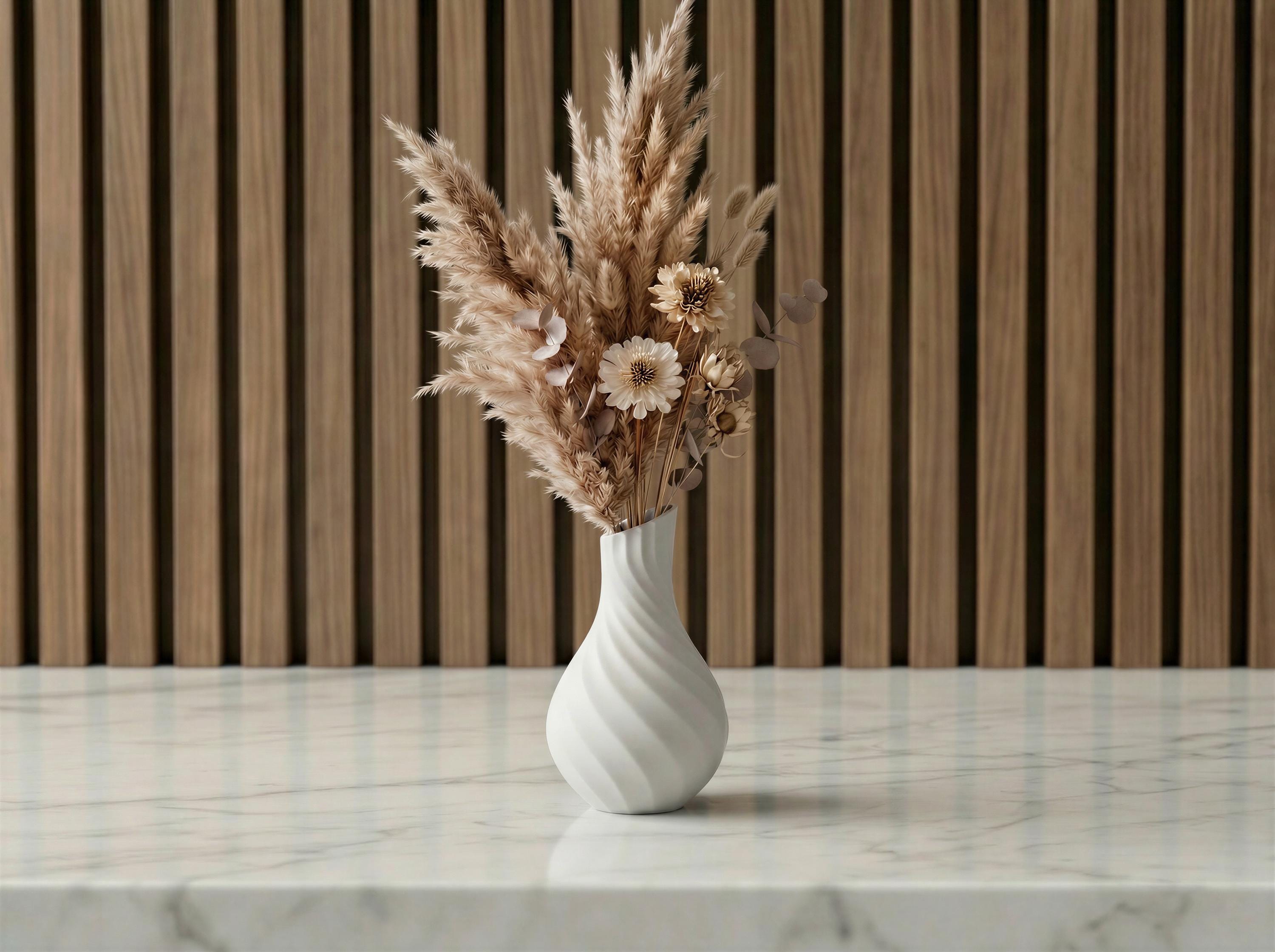 Spiral Ribbed Japandi Vase – Modern Neutral Shelf Decor – Minimalist Wabi Sabi Table Accent